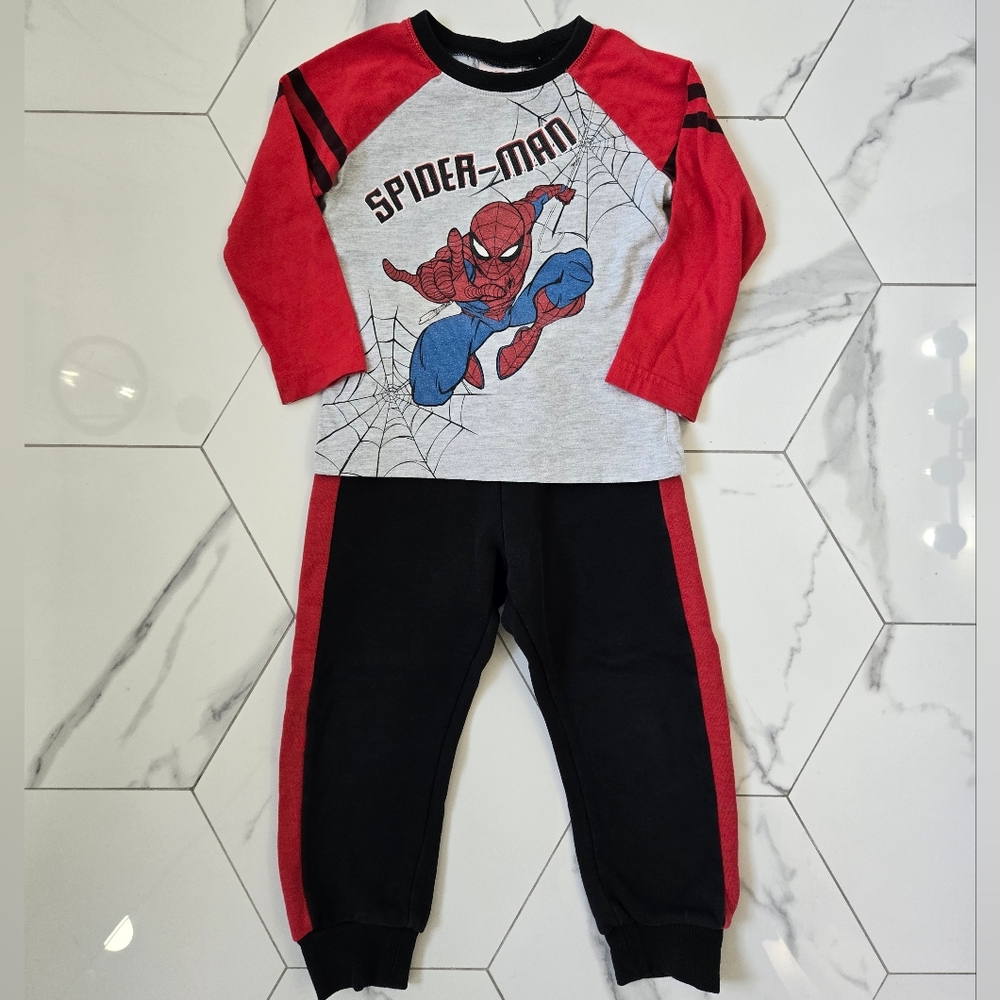 Spider-Man Red and Black Jogging Pants And Long Sleeved Shirt Set Size 3T